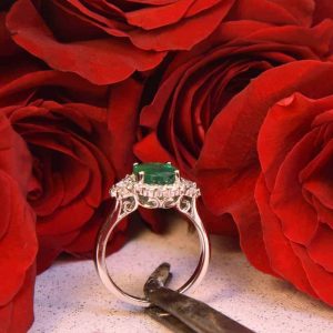 White Gold Emerald and Diamond Ring