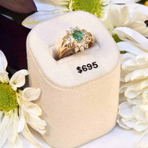 Estate Yellow Gold Emerald and Diamond Ring