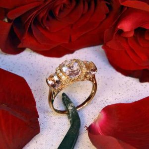 Rose Gold Kunzite and Diamond Ring