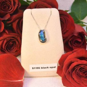 White Gold Black Opal and Diamond Necklace