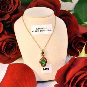 Rose Gold Ethiopian Black Welo Opal Necklace