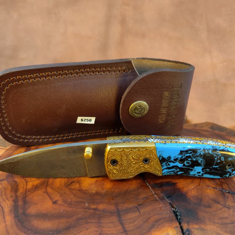 Turquoise Resin and Brass Pocket Knife