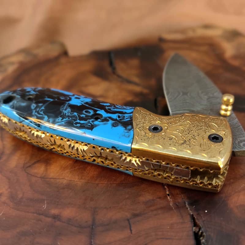 Turquoise Resin and Brass Pocket Knife