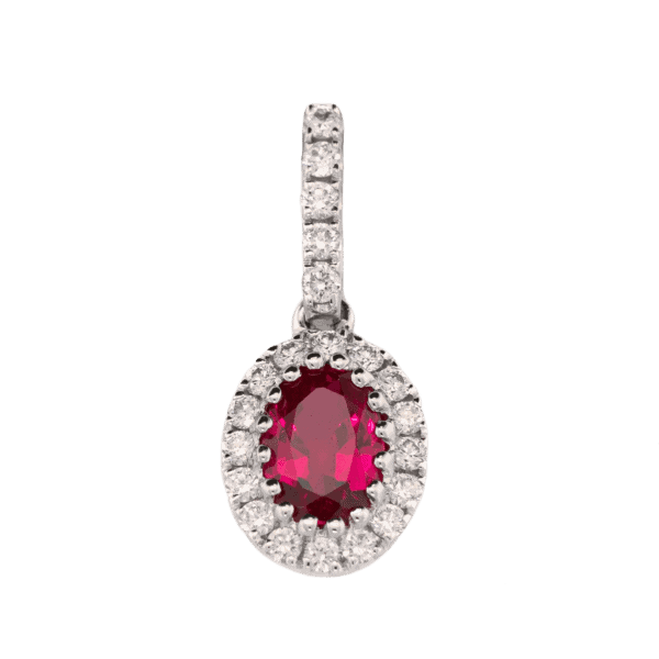 14K WG Oval Ruby + Diam Halo & Bale + Chain 14K WG Oval Ruby + Diam Halo & Bale + Chain