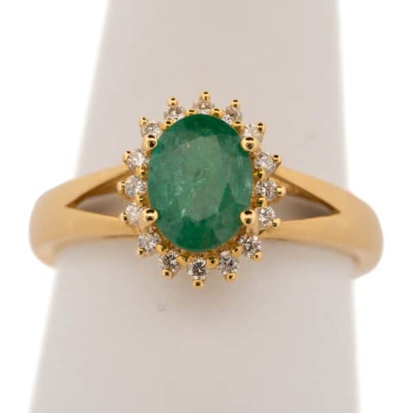 14K YG Ring + Oval Emerald + Diam Halo+ Split Shank 14K YG Ring + Oval Emerald + Diam Halo+ Split Shank