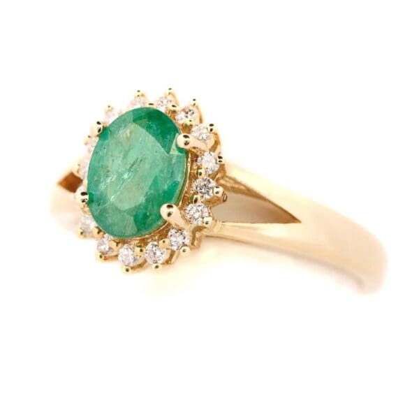 14K YG Ring + Oval Emerald + Diam Halo+ Split Shank 14K YG Ring + Oval Emerald + Diam Halo+ Split Shank