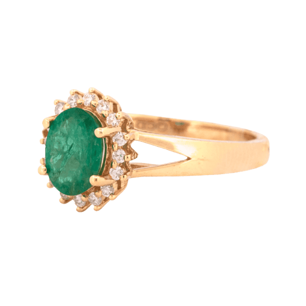 14K YG Ring + Oval Emerald + Diam Halo+ Split Shank 14K YG Ring + Oval Emerald + Diam Halo+ Split Shank