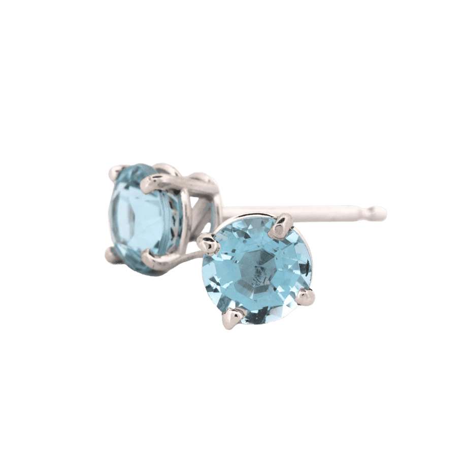 14K White Gold Aquamarine Solitaire Stud Earrings