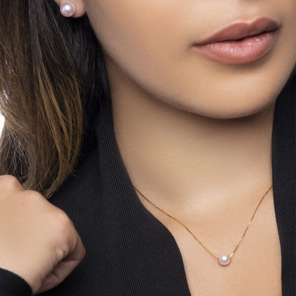 14K YG Single Akoya Sliding Pearl on Box Chain