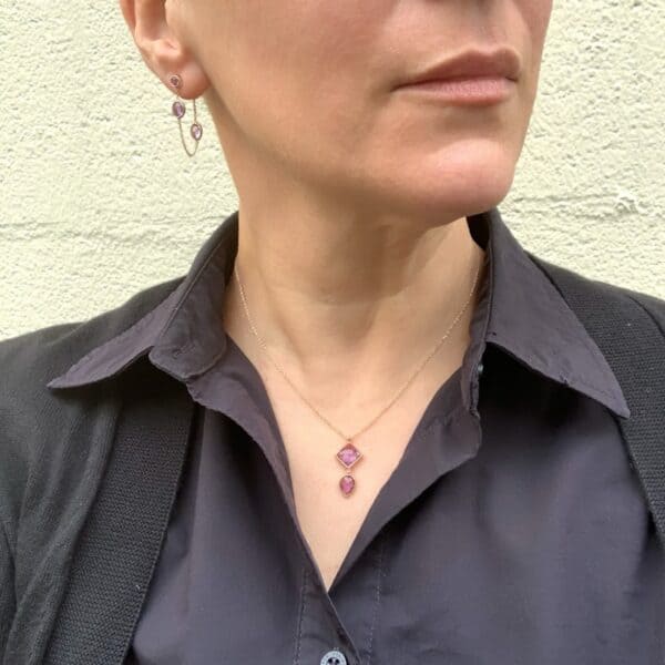 14K Yellow Gold Amethyst Chain Earring 14K Yellow Gold Amethyst Chain Earring