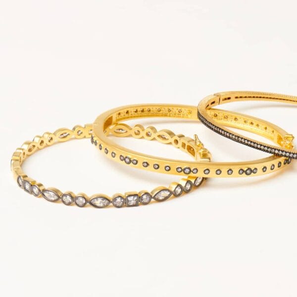 Sterling Silver and Vermeil Signature Thin Pave CZ Hinged Bracelet Sterling Silver and Vermeil Signature Thin Pave CZ Hinged Bracelet