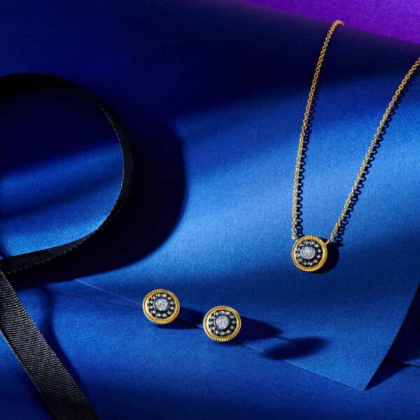 Sterling Silver and Vermeil Nautical CZ Button Necklace Sterling Silver and Vermeil Nautical CZ Button Necklace