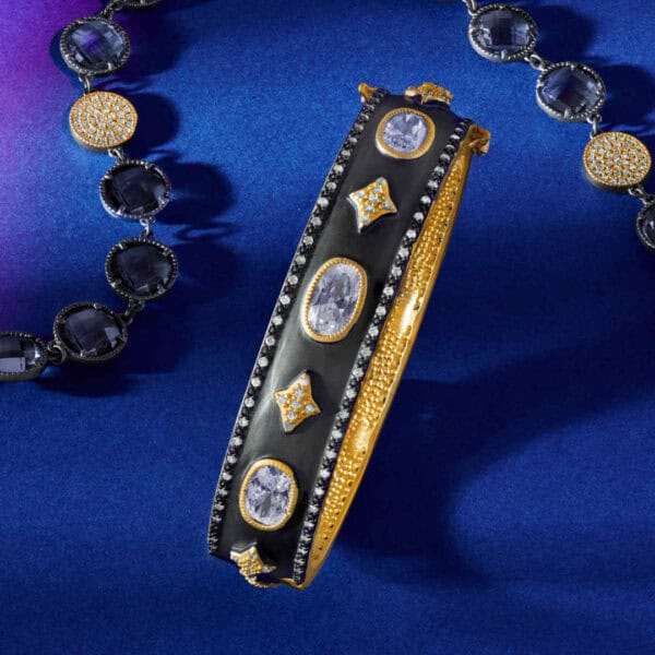 Sterling Silver and Vermeil Signature CZ Wide Hinge Bracelet Sterling Silver and Vermeil Signature CZ Wide Hinge Bracelet