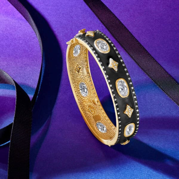 Sterling Silver and Vermeil Signature CZ Wide Hinge Bracelet Sterling Silver and Vermeil Signature CZ Wide Hinge Bracelet