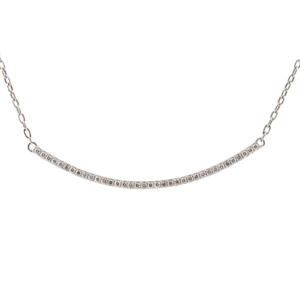 18K White Gold Curved Diamond Bar Necklace