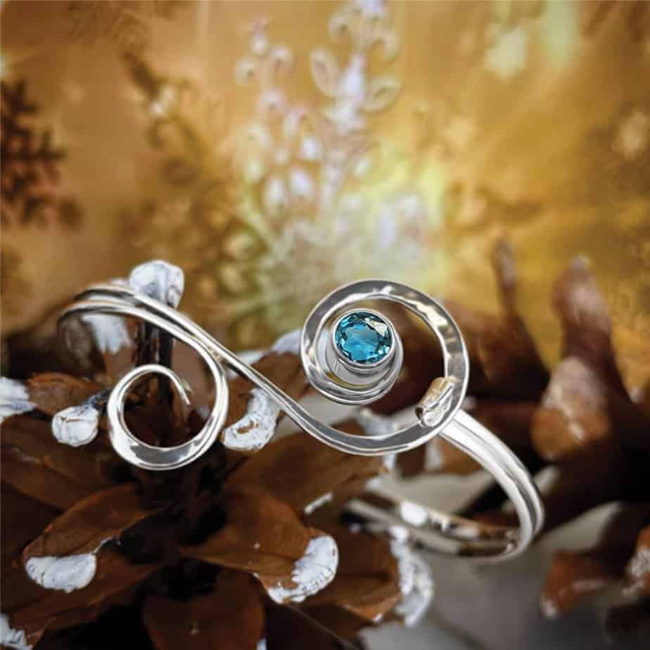 Sterling Silver Blue Topaz Fiddlehead Bangle Bracelet - Image 2