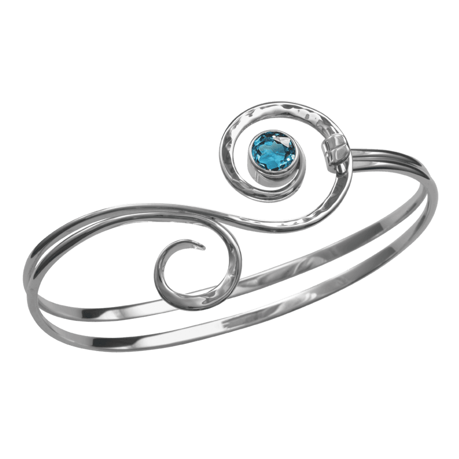 Sterling Silver Blue Topaz Fiddlehead Bangle Bracelet