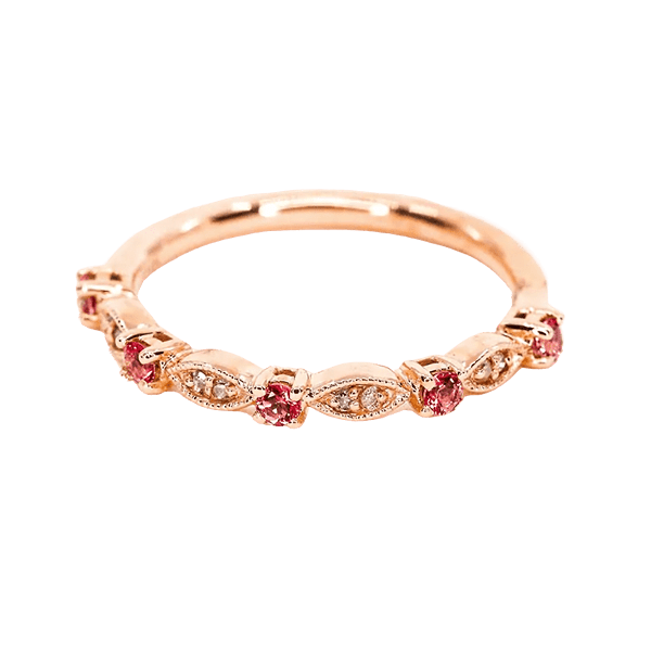 14K Rose Gold Pink Tourmaline and Diamond Stackable Ring