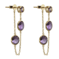 14K YG  Dangle Ear With 3 Round Bezel Amethyst