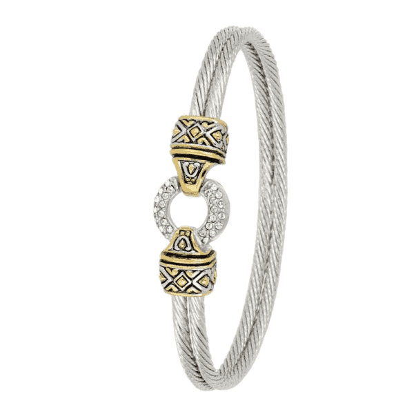 Antiqua Pavé Circle Double Wire Bracelet 7″