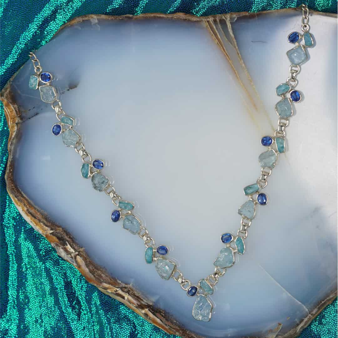 Aquamarine Apatite and Kyanite Necklace