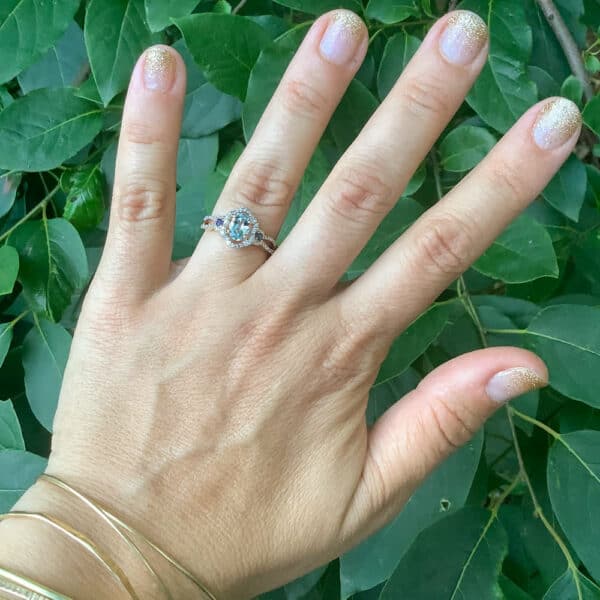 14K YG Oval Aqua + .22 CTTW Dia + Sz 7 14K YG Oval Aqua + .22 CTTW Dia + Sz 7