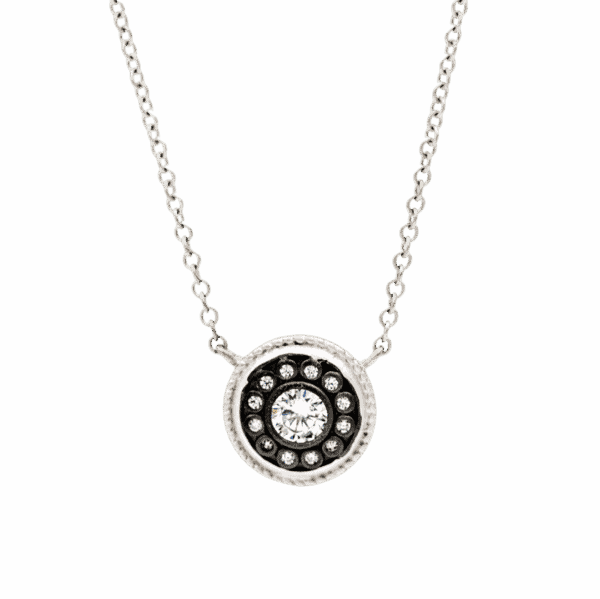 Sterling Silver Nautical CZ Button Necklace Sterling Silver Nautical CZ Button Necklace