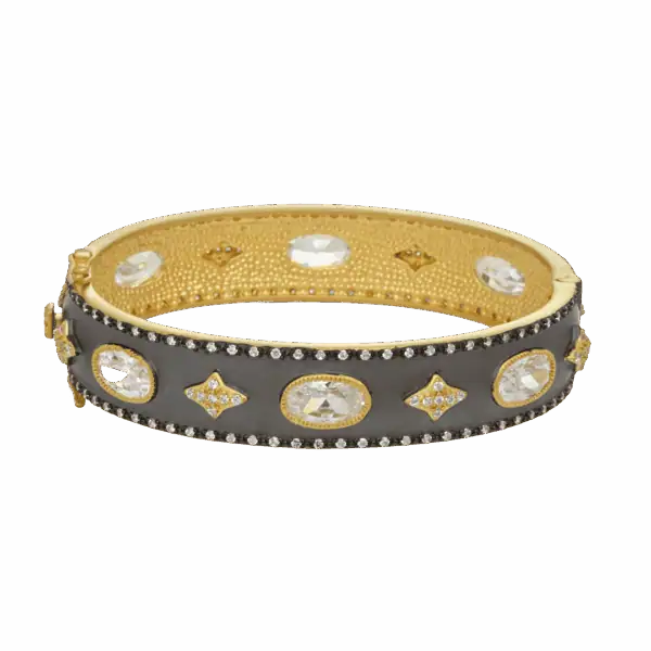 Sterling Silver and Vermeil Signature CZ Wide Hinge Bracelet