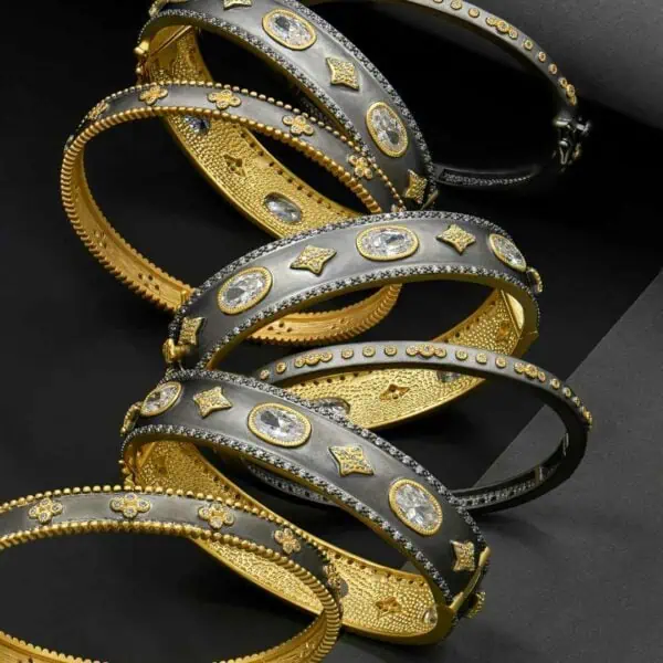 Sterling Silver and Vermeil Signature CZ Wide Hinge Bracelet Sterling Silver and Vermeil Signature CZ Wide Hinge Bracelet