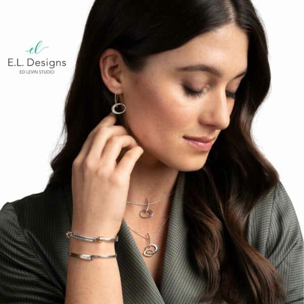 Sterling Silver and 14K Yellow Gold Elliptical Earrings