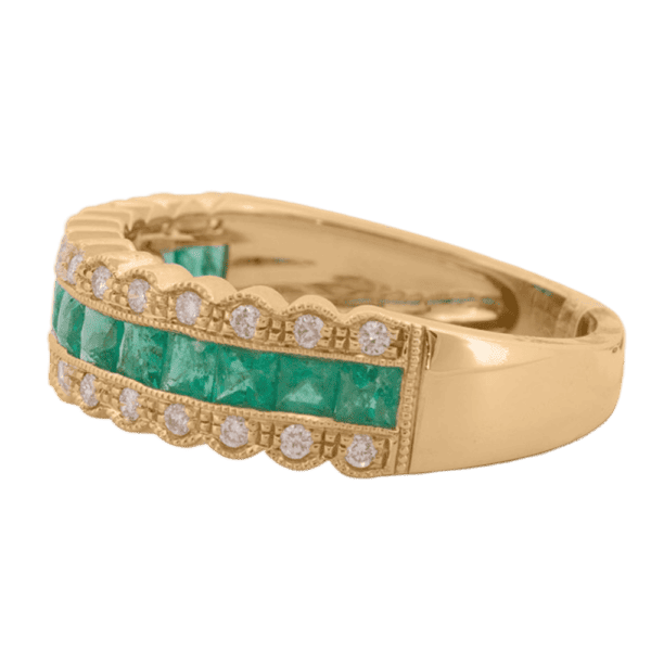 14K YG Emerald and Diamond Scalloped Band Sz 7 14K YG Emerald and Diamond Scalloped Band Sz 7