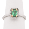 14K White Gold Emerald Diamond Halo Ring