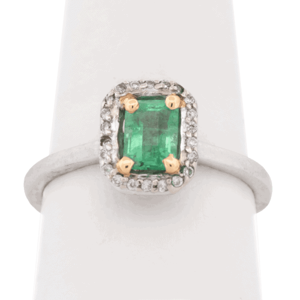 14K White Gold Emerald Diamond Halo Ring 14K White Gold Emerald Diamond Halo Ring