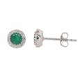 14K White Gold Emerald and Diamond Halo Stud Earrings