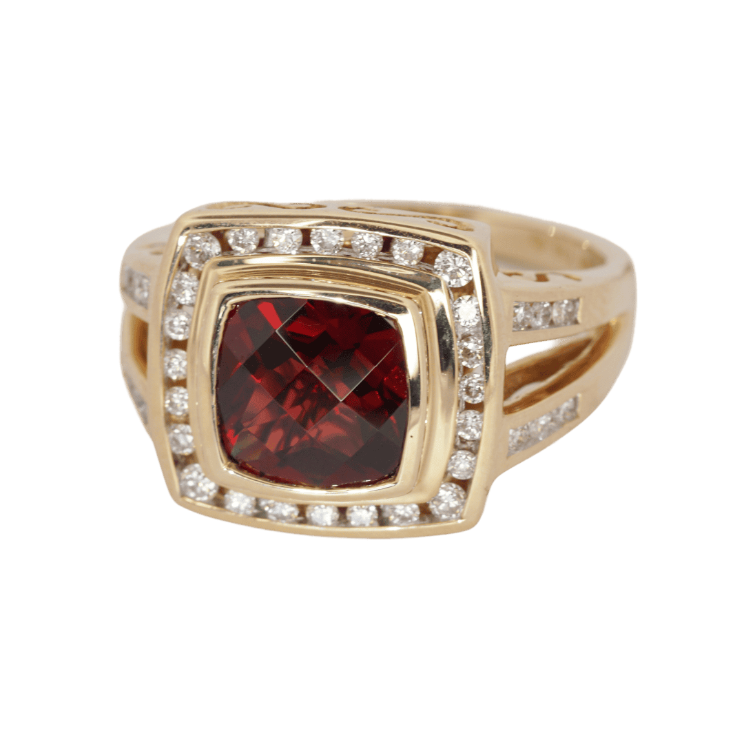 Estate Garnet Diamond Halo Ring