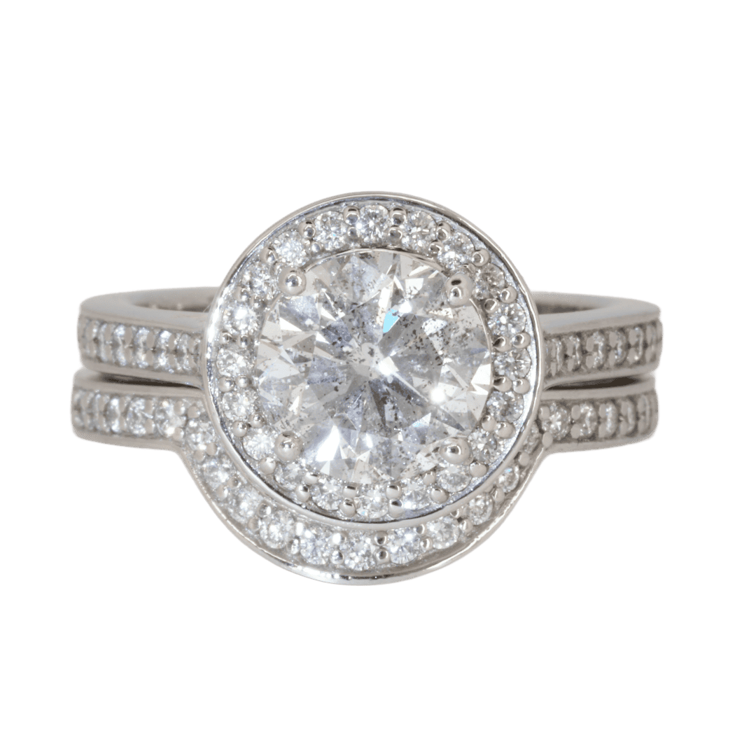 Estate Platinum Diamond Engagement Ring and Shadow Band