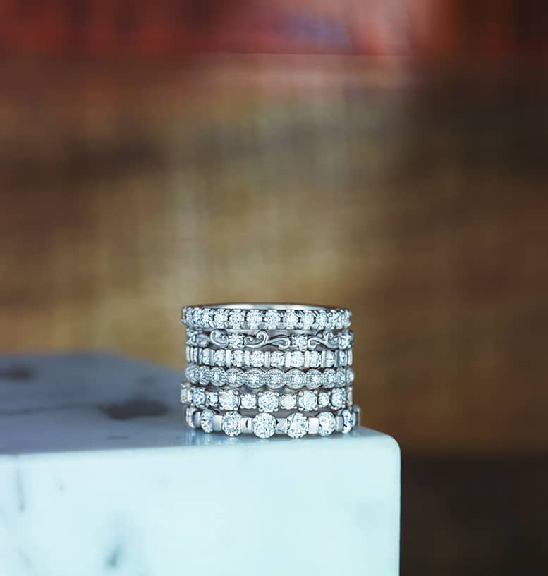 White gold diamond stackable rings