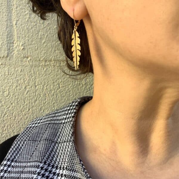 14K YG Dangle Feather Earrings + .25 CTW Diam+ Handmade by Izzy