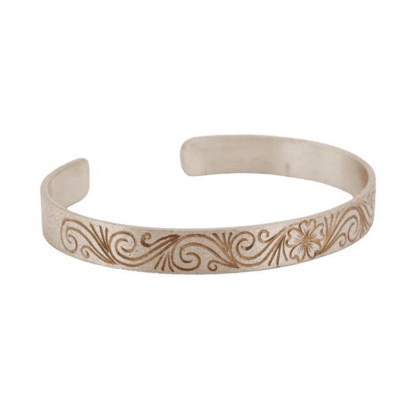 SS Narrow Cuff / GP Flower and Scroll Design Sz 7 SS Narrow Cuff / GP Flower and Scroll Design Sz 7