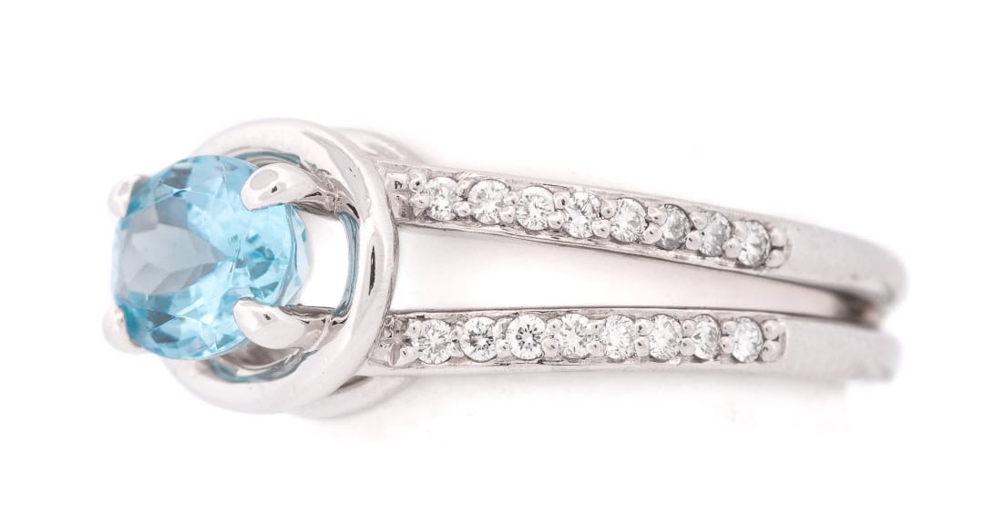 Oval Aquamarine and Diamond Ring