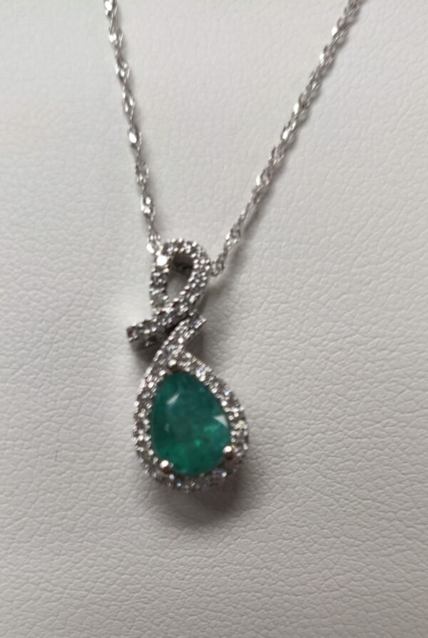 14K White Gold Pear Emerald and Diamond Pendant 14K White Gold Pear Emerald and Diamond Pendant