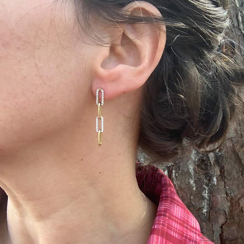 14k yellow gold lab-created diamond paperclip dangle earrings