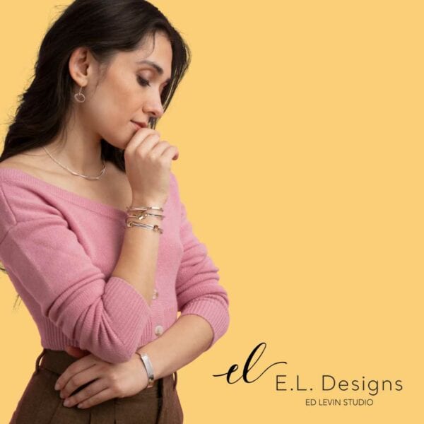 Sterling Silver and 14K Yellow Gold Elliptical Earrings