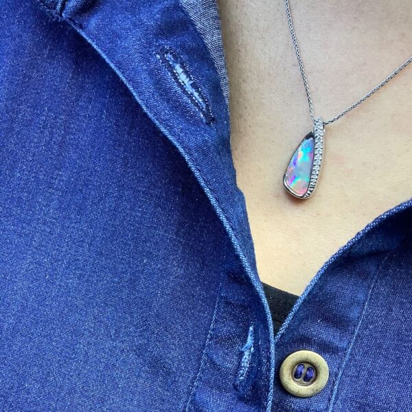 14K WG Lighting Ridge Opal  and Diam Pend with Chain 14K WG Lighting Ridge Opal  and Diam Pend with Chain