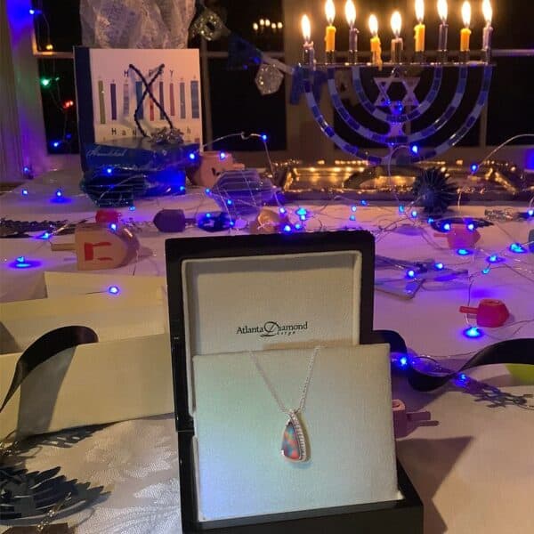 14K WG Lighting Ridge Opal  and Diam Pend with Chain 14K WG Lighting Ridge Opal  and Diam Pend with Chain