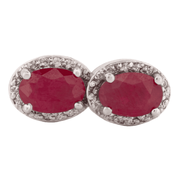 14K White Gold Oval Ruby Diam Halo Studs 14K White Gold Oval Ruby Diam Halo Studs