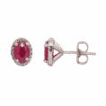 14K White Gold Oval Ruby Diam Halo Studs