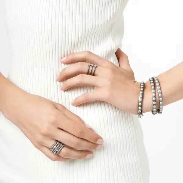 Sterling Silver Signature Studded CZ Eternity Hinged Bangle Bracelet Sterling Silver Signature Studded CZ Eternity Hinged Bangle Bracelet