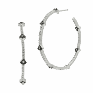 Sterling Silver Arrow Station CZ 40mm Hoop Earrings