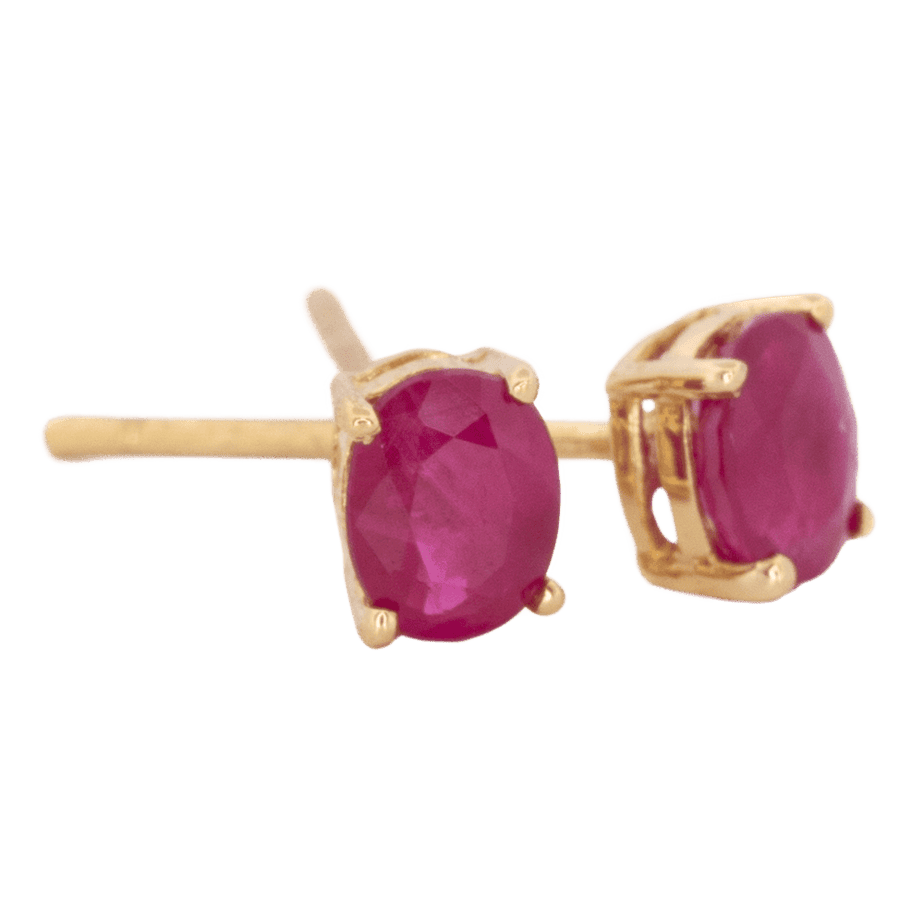 14K Yellow Gold Oval Ruby Stud Earrings - Image 3